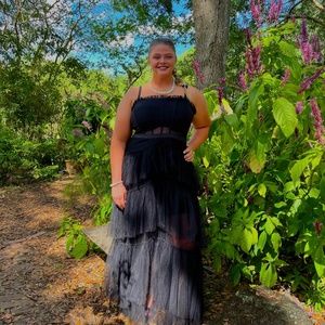 Black Betsy & Adam Illusion Tiered Ruffled Gown 16W